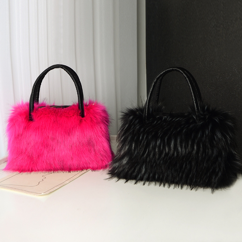 luxury faux fur tote bag, luxury faux fur tote bag y2k plush shoulder bag womens fashion furry handbag purse details 1