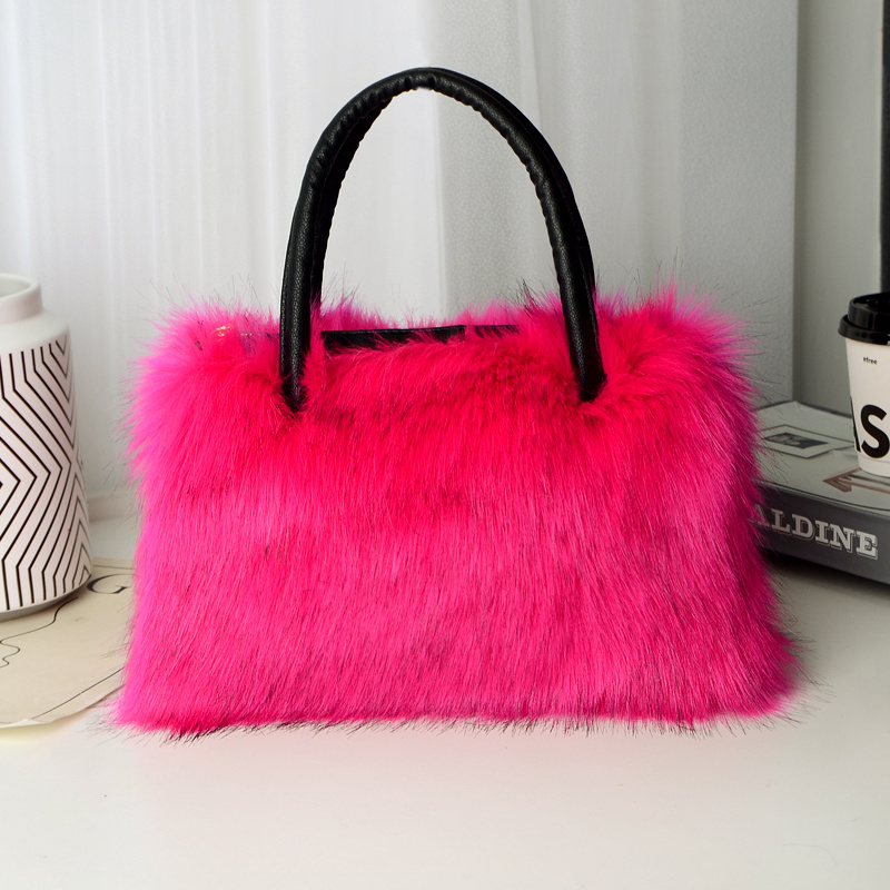 luxury faux fur tote bag, luxury faux fur tote bag y2k plush shoulder bag womens fashion furry handbag purse details 7