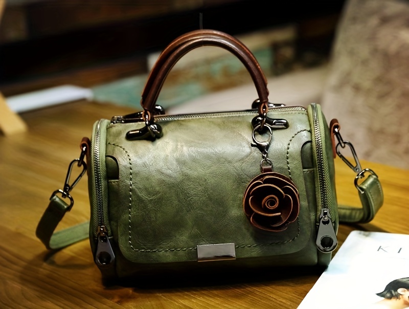 vintage top handle boston bag retro genuine leather crossbody bag womens classic handbag shoulder bag purse details 7