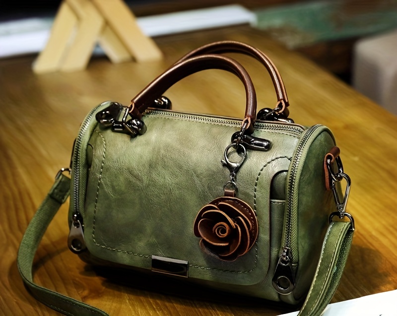 vintage top handle boston bag retro genuine leather crossbody bag womens classic handbag shoulder bag purse details 10