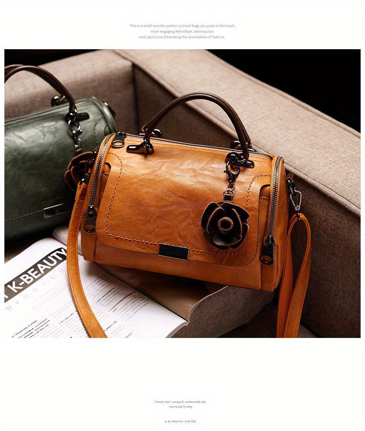 vintage top handle boston bag retro genuine leather crossbody bag womens classic handbag shoulder bag purse details 15