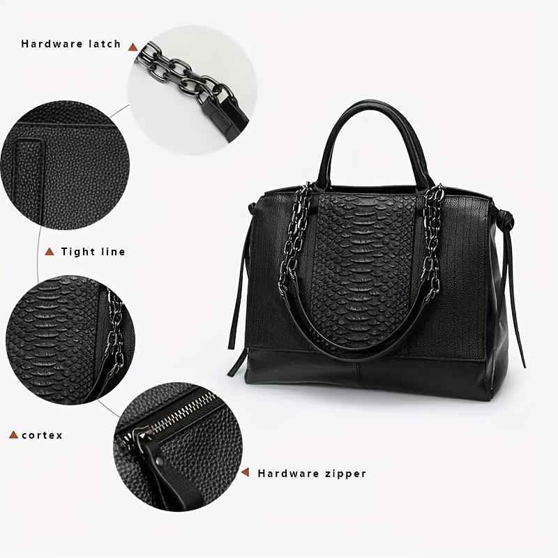 trendy genuine leather tote bag crocodile print large capacity shoulder bag perfect handbag for everyday use details 4