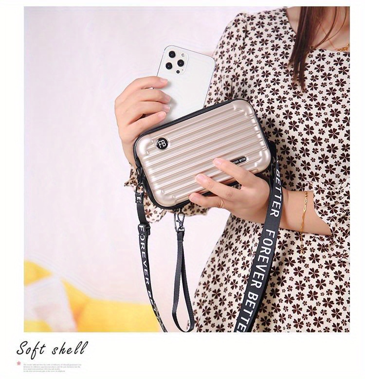 stylish suitcase design shoulder bag zipper all match zipper coin purse portable crossbody bag details 6