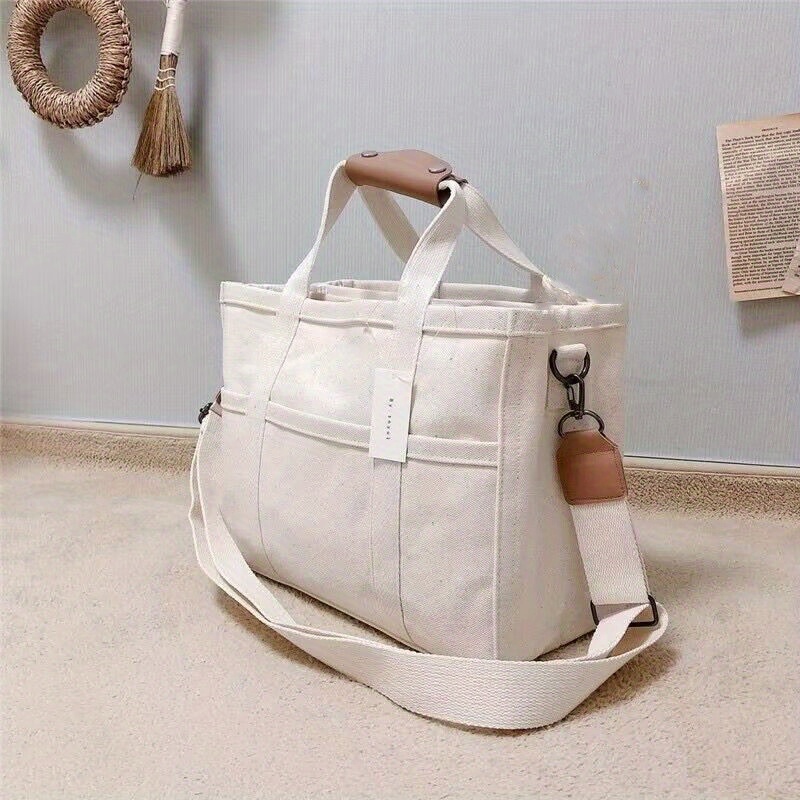 large capacity shoulder bag korean style canvas crossbody bag portable tote bag for shopping details 1