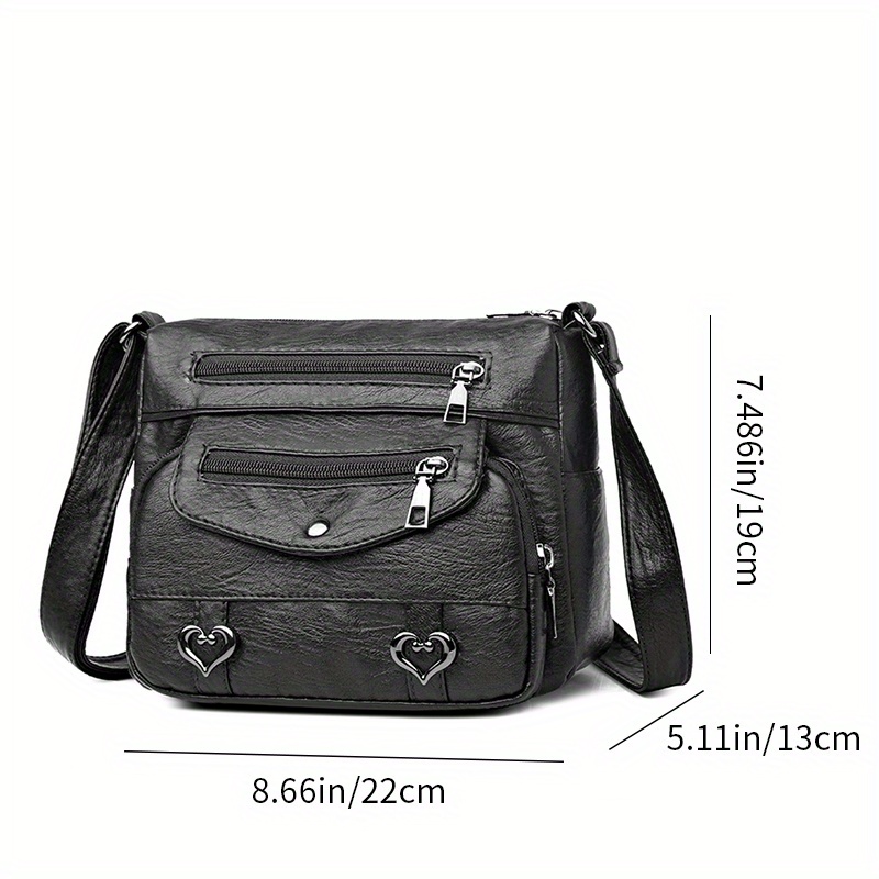 retro multi pockets crossbody bag soft faux leather shoulder bag heart decor purse for women details 0