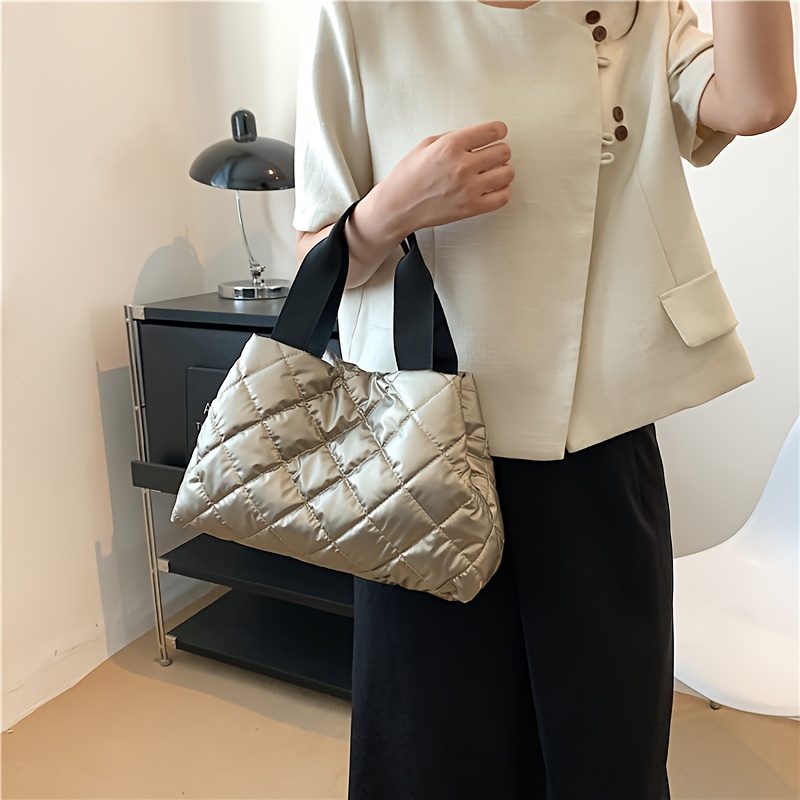 fashion puffer quilted handbag fashion soft tote bag womens lightweight padded shoulder bag details 1