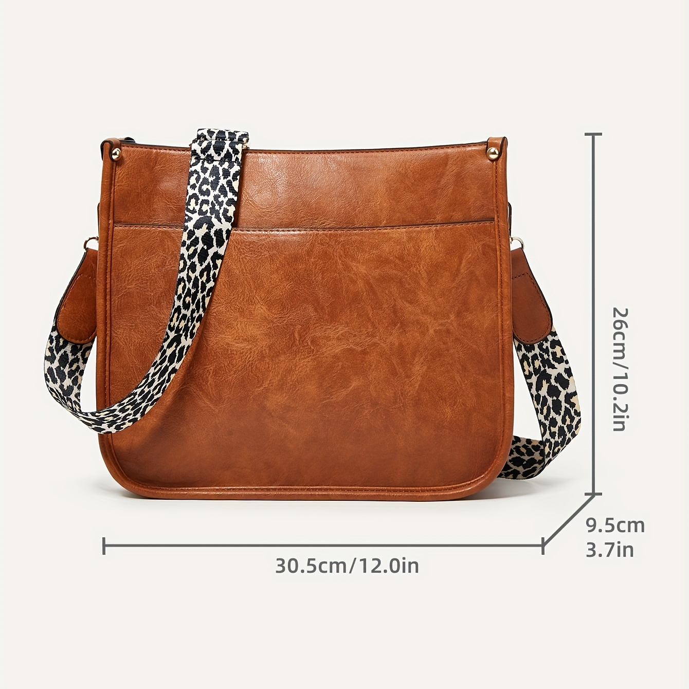 leopard print straps crossbody bag solid color saddle bag shoulder zipper bag for work details 1