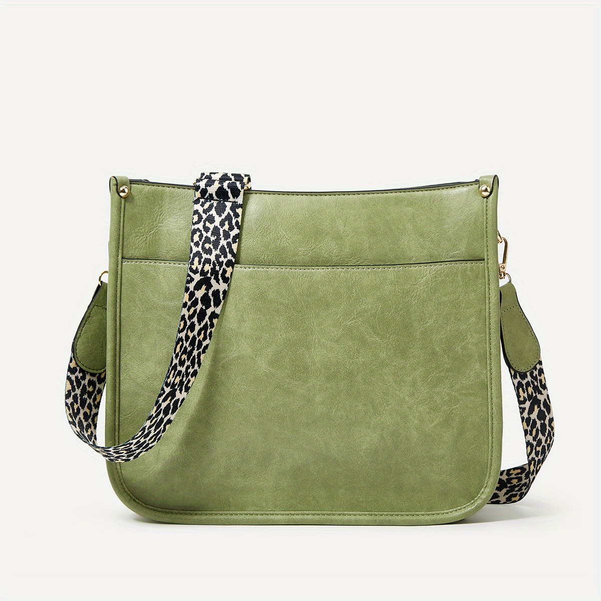 leopard print straps crossbody bag solid color saddle bag shoulder zipper bag for work details 4