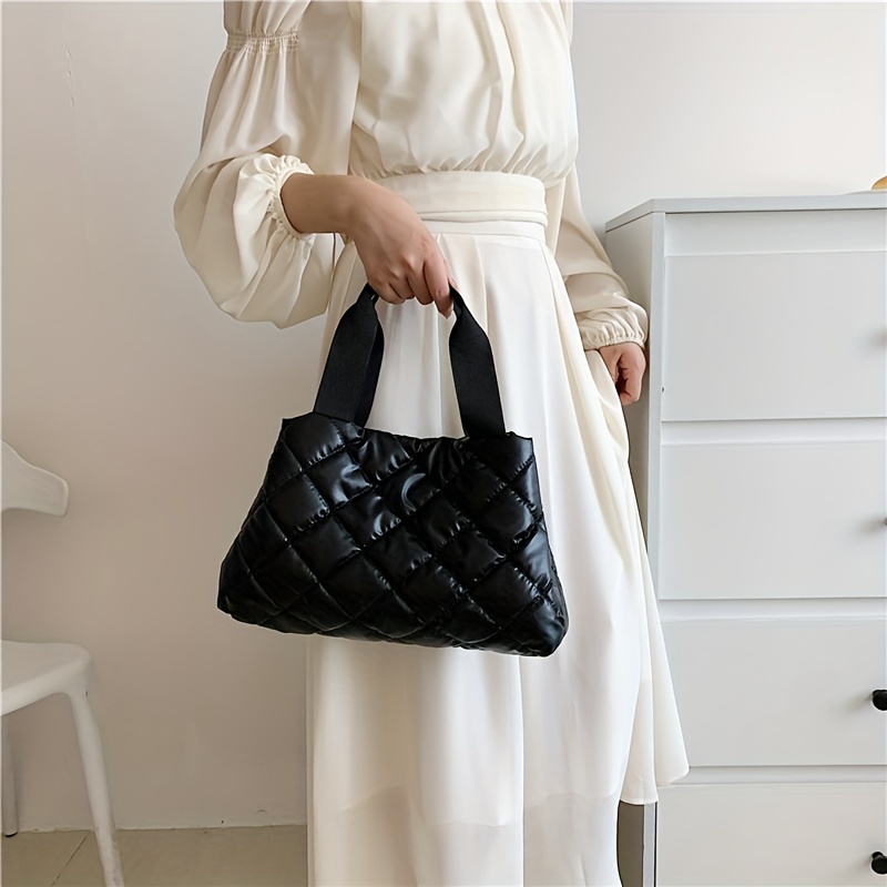 puffer quilted tote bag for women lightweight padded handbag large capacity shoulder bag for winter details 4