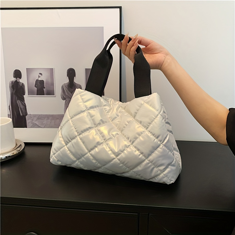 puffer quilted tote bag for women lightweight padded handbag large capacity shoulder bag for winter details 6